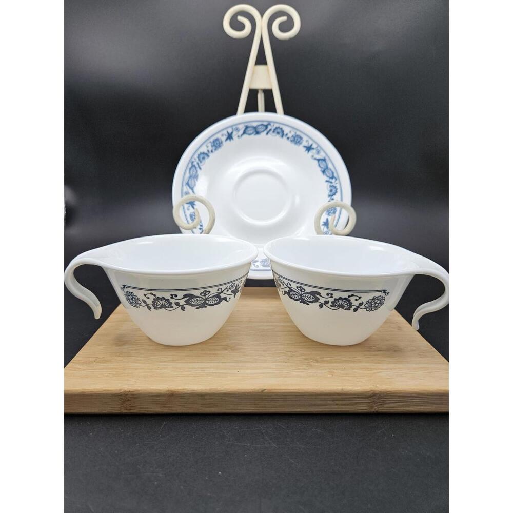 3pc Corelle Old Town Blue Replacement Set - 2 Tea Cups & 1 Saucer - Blue Onion - Picture 1 of 15